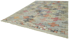 Handmade Area Rug - Beige Geometric Cotton Wool Vintage Turkish Carpet 10'1''x13'10''