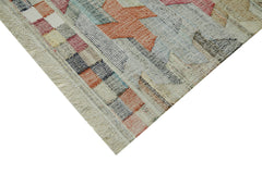 Handmade Area Rug - Beige Geometric Cotton Wool Vintage Turkish Carpet 10'1''x13'10''