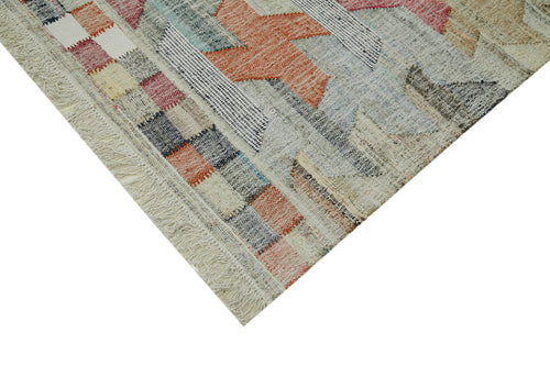 Handmade Area Rug - Beige Geometric Cotton Wool Vintage Turkish Carpet 10'1''x13'10''
