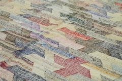 Handmade Area Rug - Beige Geometric Cotton Wool Vintage Turkish Carpet 10'1''x13'10''