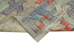 Handmade Area Rug - Beige Geometric Cotton Wool Vintage Turkish Carpet 10'1''x13'10''