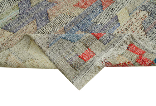 Handmade Area Rug - Beige Geometric Cotton Wool Vintage Turkish Carpet 10'1''x13'10''