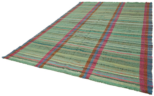 Handmade Area Rug – Green Geometric Turkish Wool Cotton Rug 7'10''x11'8''