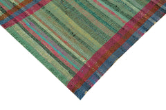 Handmade Area Rug – Green Geometric Turkish Wool Cotton Rug 7'10''x11'8''