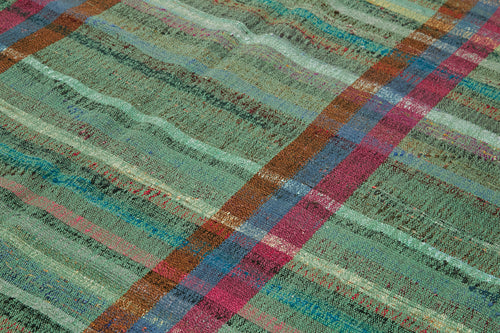 Handmade Area Rug – Green Geometric Turkish Wool Cotton Rug 7'10''x11'8''