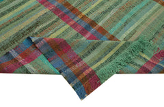 Handmade Area Rug – Green Geometric Turkish Wool Cotton Rug 7'10''x11'8''