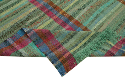 Handmade Area Rug – Green Geometric Turkish Wool Cotton Rug 7'10''x11'8''