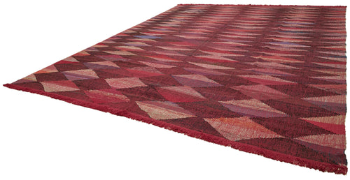 Handmade Area Rug – Red Geometric Cotton Wool Vintage Hand Woven Carpet 13'x16'1"