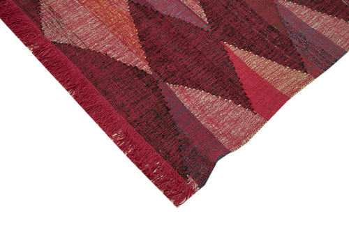 Handmade Area Rug – Red Geometric Cotton Wool Vintage Hand Woven Carpet 13'x16'1"