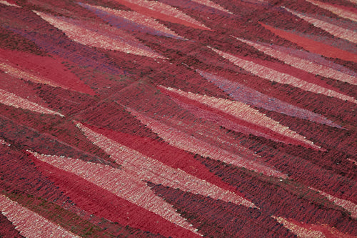 Handmade Area Rug – Red Geometric Cotton Wool Vintage Hand Woven Carpet 13'x16'1"