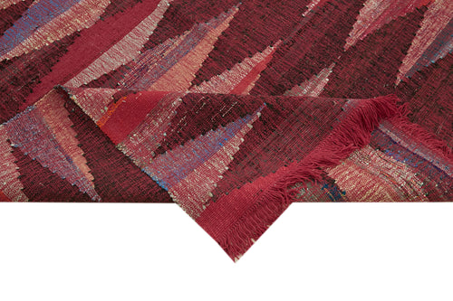 Handmade Area Rug – Red Geometric Cotton Wool Vintage Hand Woven Carpet 13'x16'1"