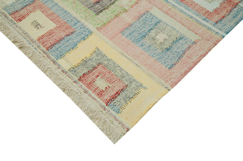 Handmade Area Rug – Beige Geometric Cotton Wool Vintage Handwoven Carpet 10'x13'5''