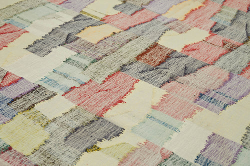 Scrap Beige Geometric Cotton Wool Handmade Area Rug 9'6'' x 12'6''