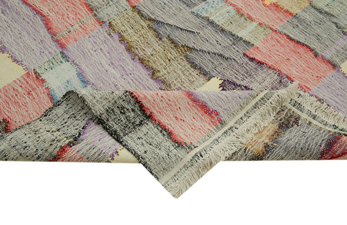 Scrap Beige Geometric Cotton Wool Handmade Area Rug 9'6'' x 12'6''