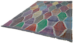 Handmade Area Rug - Blue Geometric Cotton Wool Vintage Turkish Carpet 8'7"x11'11"