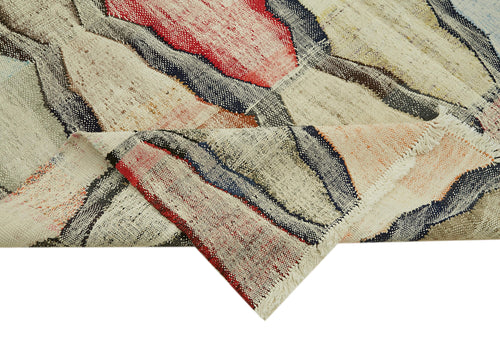 Handmade Area Rug - Beige Geometric Cotton Wool Vintage Hand Woven Carpet 8'6''x11'5''