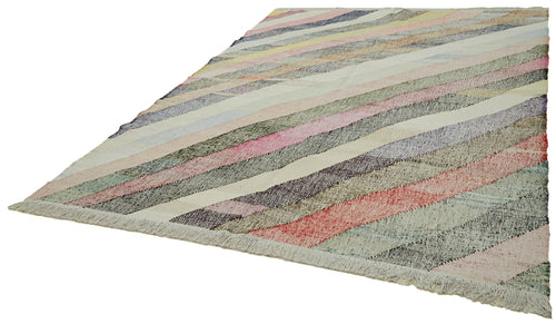 Handmade Area Rug - Geometric Cotton Wool Rug 8'2'' x 10'6'' | Vintage Neutral Beige