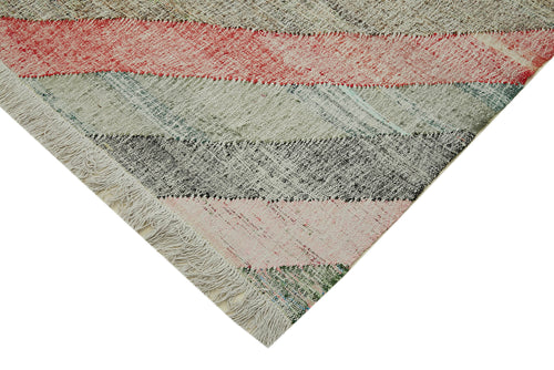 Handmade Area Rug - Geometric Cotton Wool Rug 8'2'' x 10'6'' | Vintage Neutral Beige