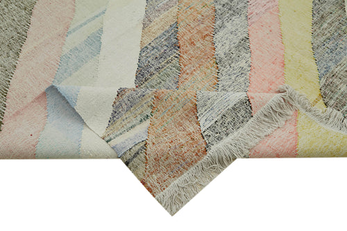 Handmade Area Rug - Geometric Cotton Wool Rug 8'2'' x 10'6'' | Vintage Neutral Beige