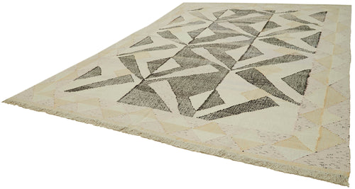 Scrap Beige Geometric Cotton Wool Handmade Area Rug 10'2'' x 13'7''