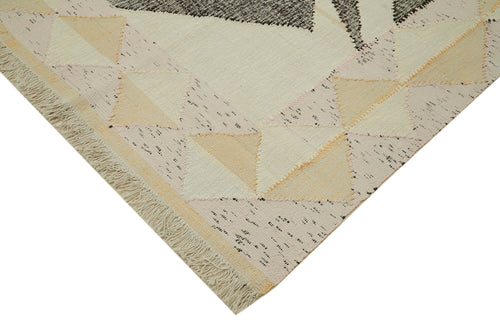 Scrap Beige Geometric Cotton Wool Handmade Area Rug 10'2'' x 13'7''