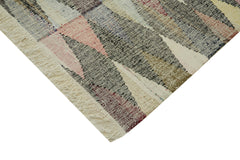 Scrap Beige Geometric Cotton Wool Handmade Area Rug 8'2'' x 11'4''