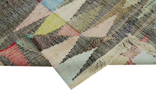 Scrap Beige Geometric Cotton Wool Handmade Area Rug 8'2'' x 11'4''