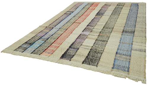 Scrap Beige Geometric Cotton Wool Handmade Area Rug 8'1'' x 10'9''