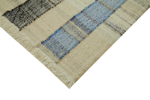 Scrap Beige Geometric Cotton Wool Handmade Area Rug 8'1'' x 10'9''