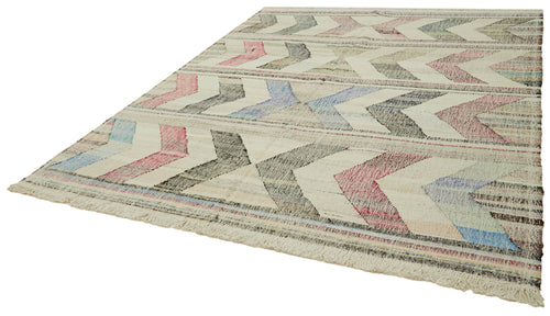 Handmade Area Rug – Vintage Turkish Wool Carpet 8'2''x10'1'' Geometric Cotton Wool