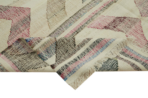 Handmade Area Rug – Vintage Turkish Wool Carpet 8'2''x10'1'' Geometric Cotton Wool