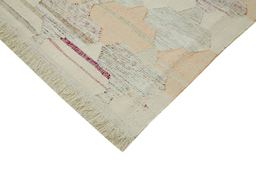 Handmade Area Rug - Beige Geometric Cotton Wool Vintage Handwoven Carpet 10'1''x13'8''