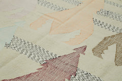 Handmade Area Rug – Beige Geometric Vintage Wool Cotton Carpet 8'4''x11'7''