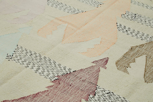 Handmade Area Rug – Beige Geometric Vintage Wool Cotton Carpet 8'4''x11'7''