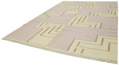 Handmade Area Rug – Beige Geometric Cotton Wool Durable Floor Covering 9'1"x12'3"