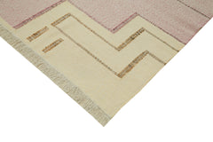 Handmade Area Rug – Beige Geometric Cotton Wool Durable Floor Covering 9'1"x12'3"