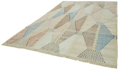 Scrap Beige Geometric Cotton Wool Handmade Area Rug 8'2'' x 11'11''