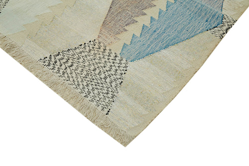 Scrap Beige Geometric Cotton Wool Handmade Area Rug 8'2'' x 11'11''