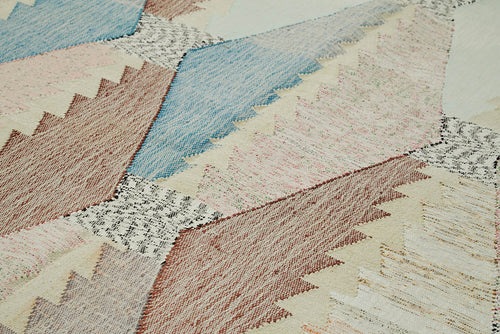 Scrap Beige Geometric Cotton Wool Handmade Area Rug 8'2'' x 11'11''