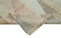 Scrap Beige Geometric Cotton Wool Handmade Area Rug 8'2'' x 11'11''