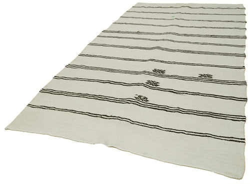 Kendir White Geometric Hemp Handmade Rug 5'11'' x 10'11''