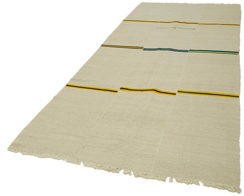 Kendir Beige Geometric Hemp Handmade Rug 5'1'' x 11'6''