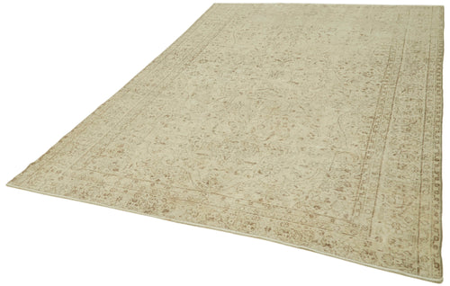Vintage Beige Vintage Wool Cotton Handmade Rug 7'1'' x 10'4''