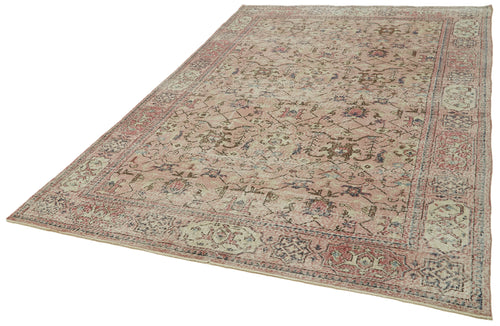 Vintage Beige Vintage Wool Cotton Handmade Rug 6'7'' x 10'3''