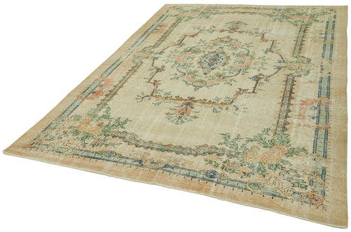 Vintage Beige Vintage Wool Cotton Handmade Rug 6'10'' x 10'1''