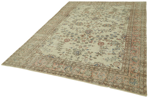 Vintage Beige Vintage Wool Cotton Handmade Rug 6'8'' x 9'3''