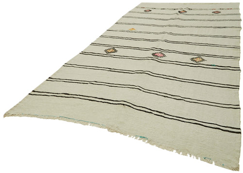 Kendir Beige Geometric Hemp Handmade Rug 6'7'' x 11'10''