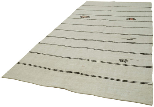 Kendir Beige Geometric Hemp Handmade Rug 6'2'' x 11'10''
