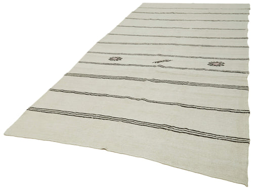 Kendir Beige Geometric Hemp Handmade Rug 6'4'' x 12'6''