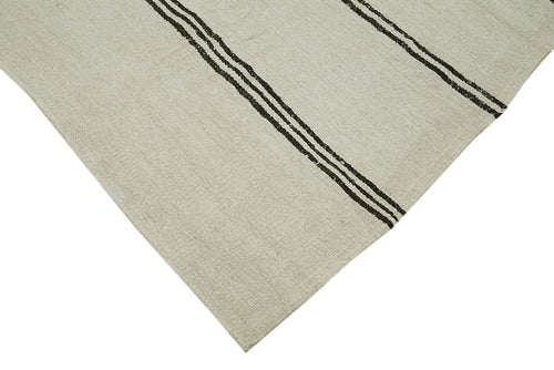 Kendir Beige Geometric Hemp Handmade Rug 6'4'' x 12'6''